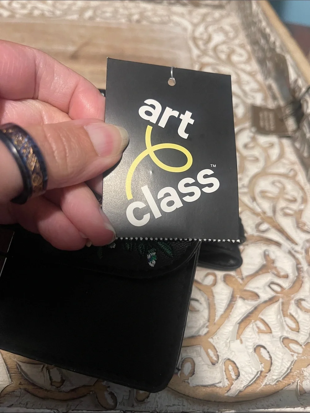 art class Black Crossbody Bag with Embroidered Rose Accents